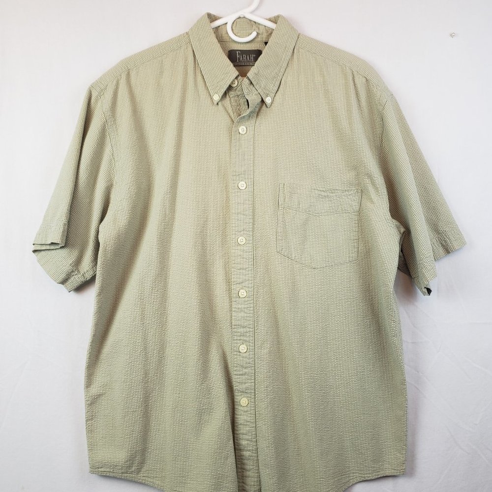 Farah Men's Shirt Size XL Tan Button Front Short Sleeve Cotton